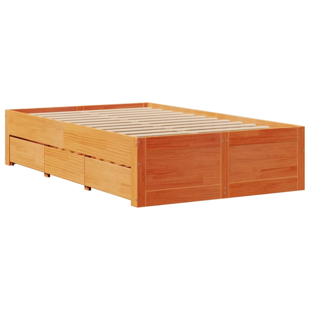 Bed Frame without Mattress with Drawers Wax Brown 135x190 cm Double Solid Wood Pine