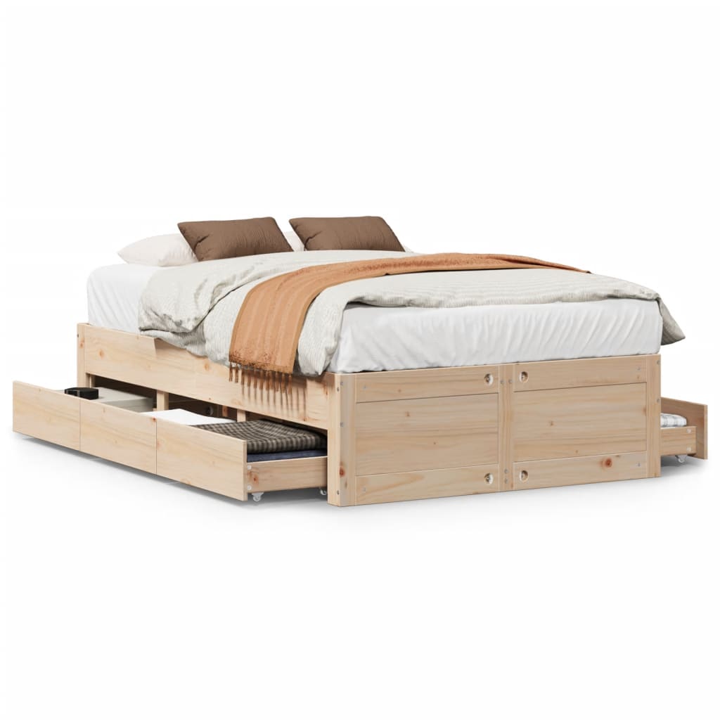 Bed Frame without Mattress with Drawers 120x190 cm Small Double Solid Wood Pine