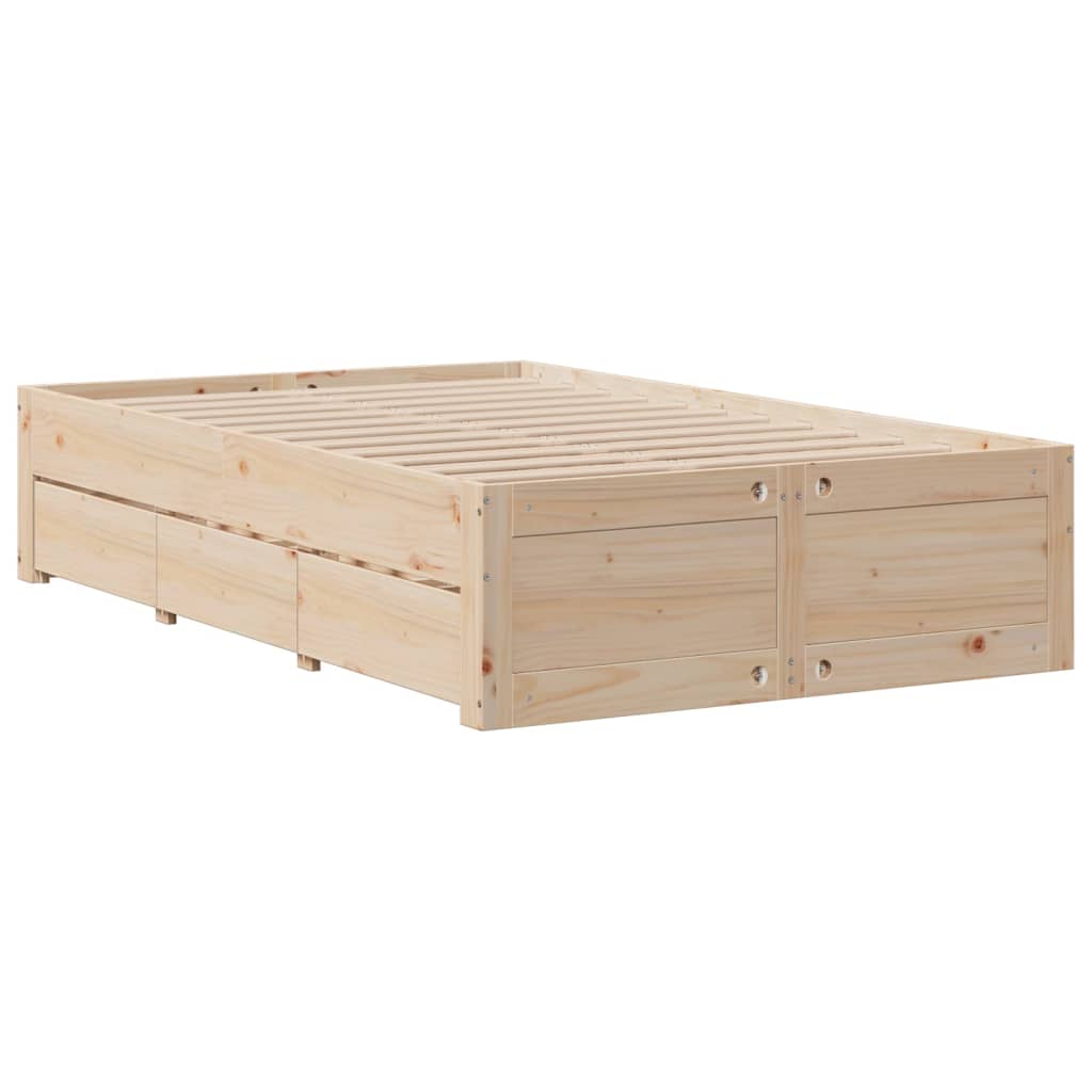 Bed Frame without Mattress with Drawers 120x190 cm Small Double Solid Wood Pine