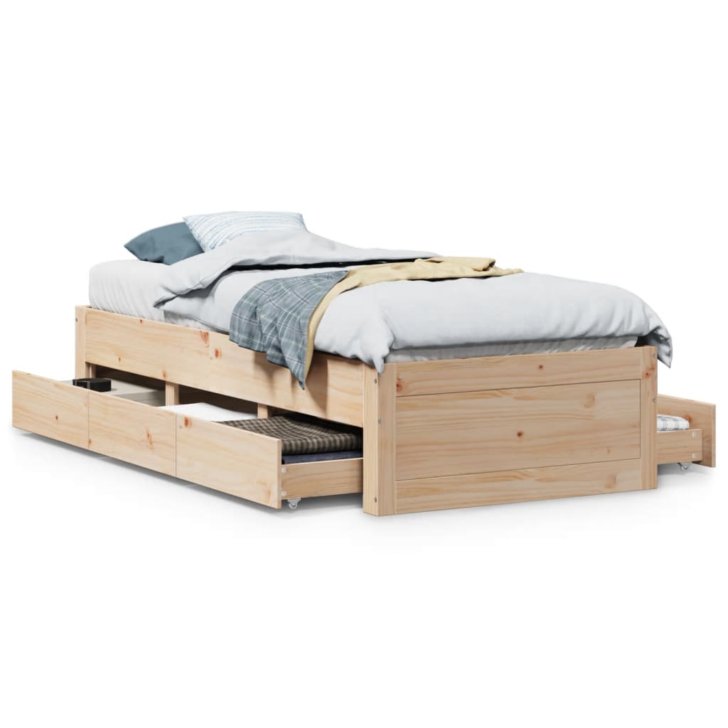 Bed Frame without Mattress with Drawers 75x190 cm Small Single Solid Wood Pine
