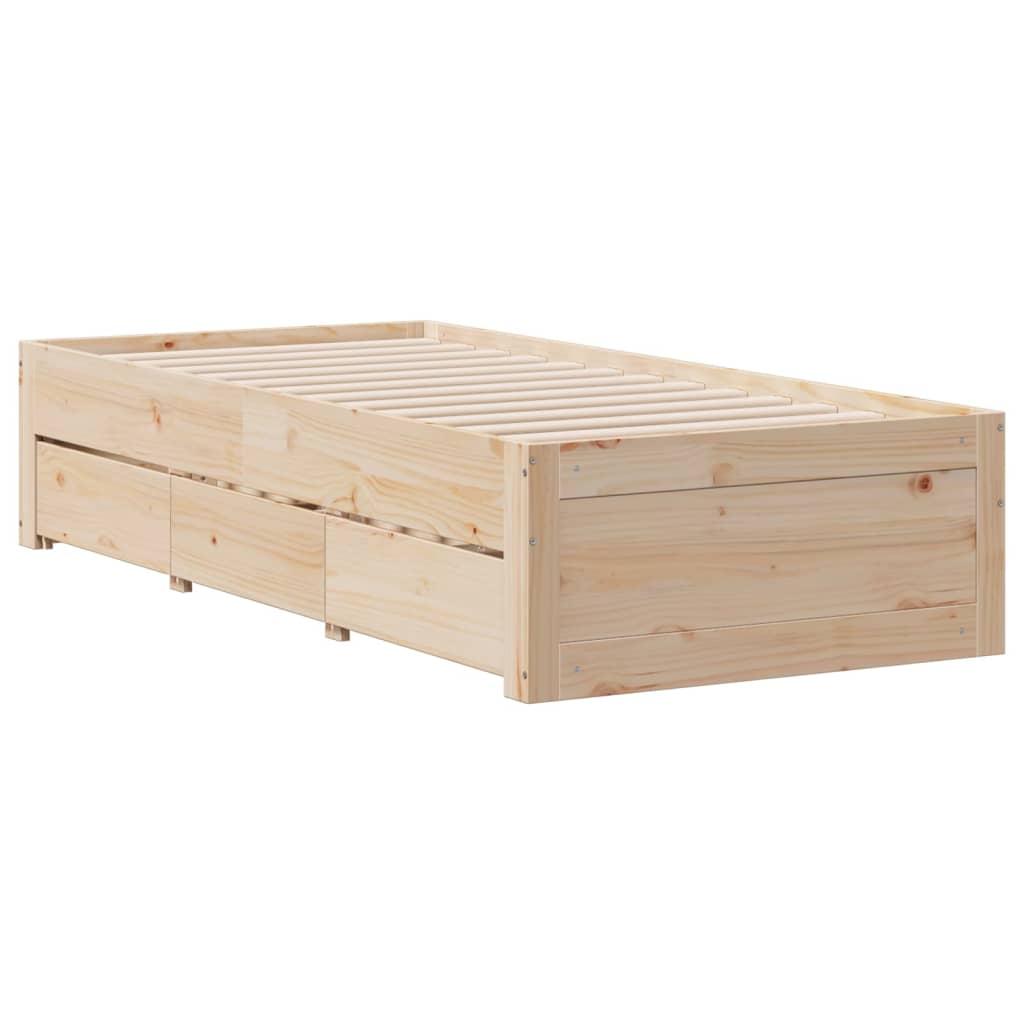 Bed Frame without Mattress with Drawers 75x190 cm Small Single Solid Wood Pine