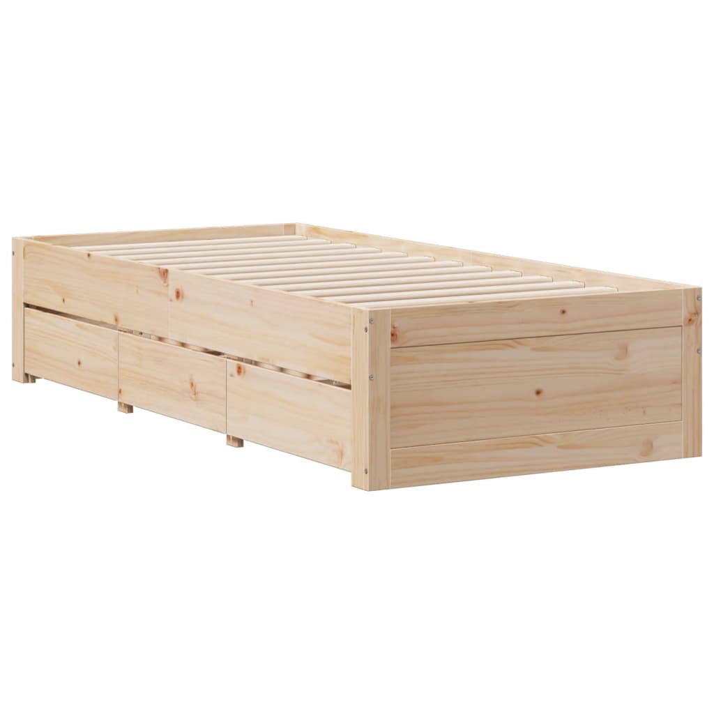 Bed Frame without Mattress with Drawers 75x190 cm Small Single Solid Wood Pine