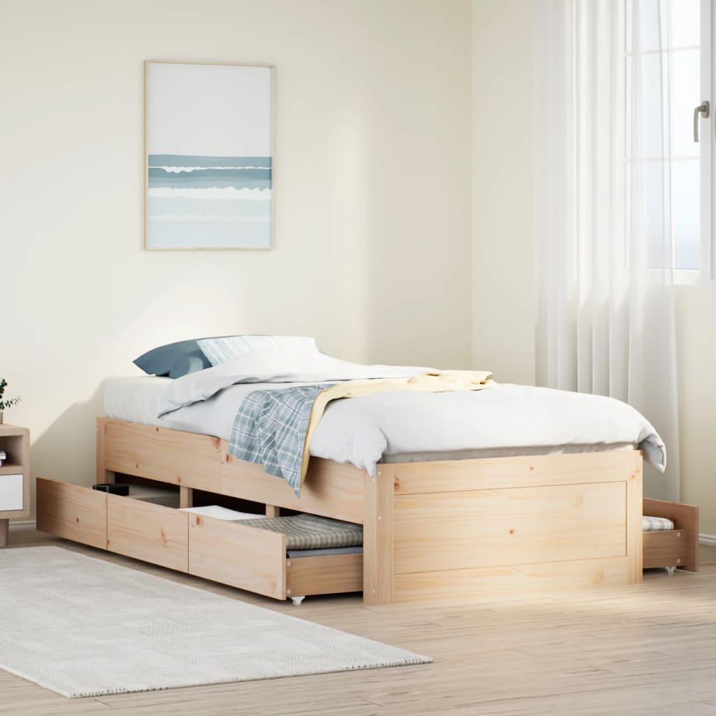 Bed Frame without Mattress with Drawers 75x190 cm Small Single Solid Wood Pine