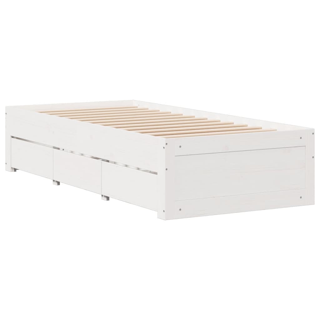 Bed Frame without Mattress with Drawers White 75x190 cm Small Single Solid Wood Pine