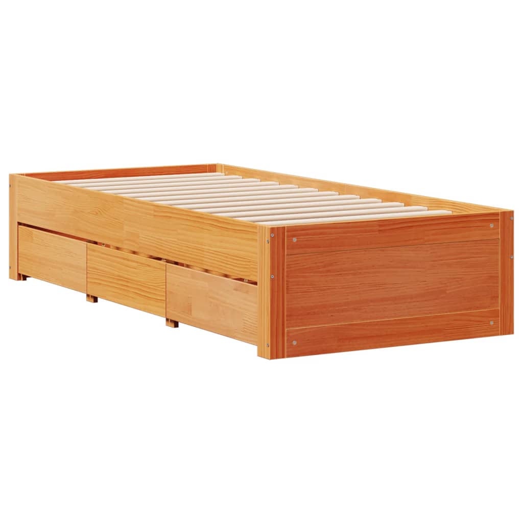 Bed Frame without Mattress with Drawers Wax Brown 75x190 cm Small Single Solid Wood Pine