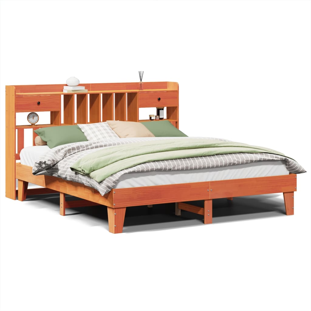 Bed Frame without Mattress Wax Brown 200x200 cm Solid Wood Pine