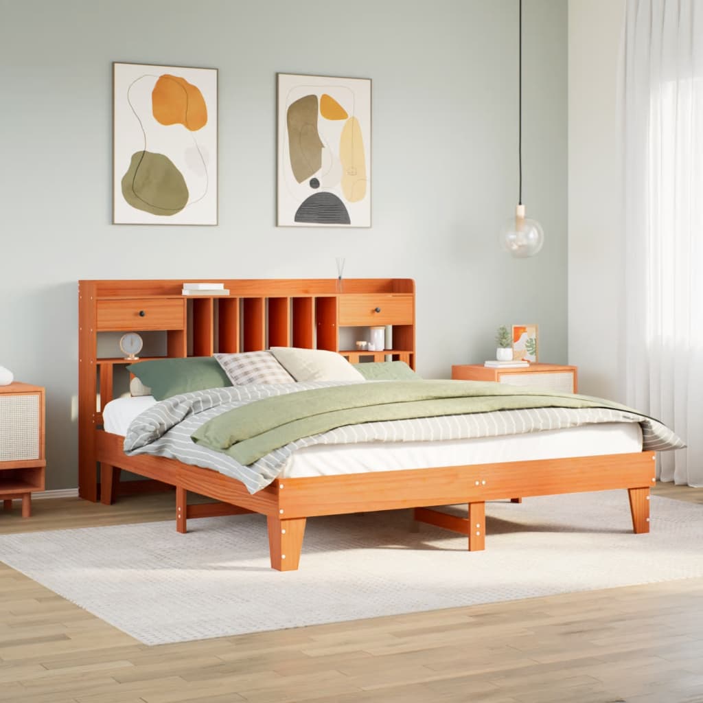 Bed Frame without Mattress Wax Brown 200x200 cm Solid Wood Pine