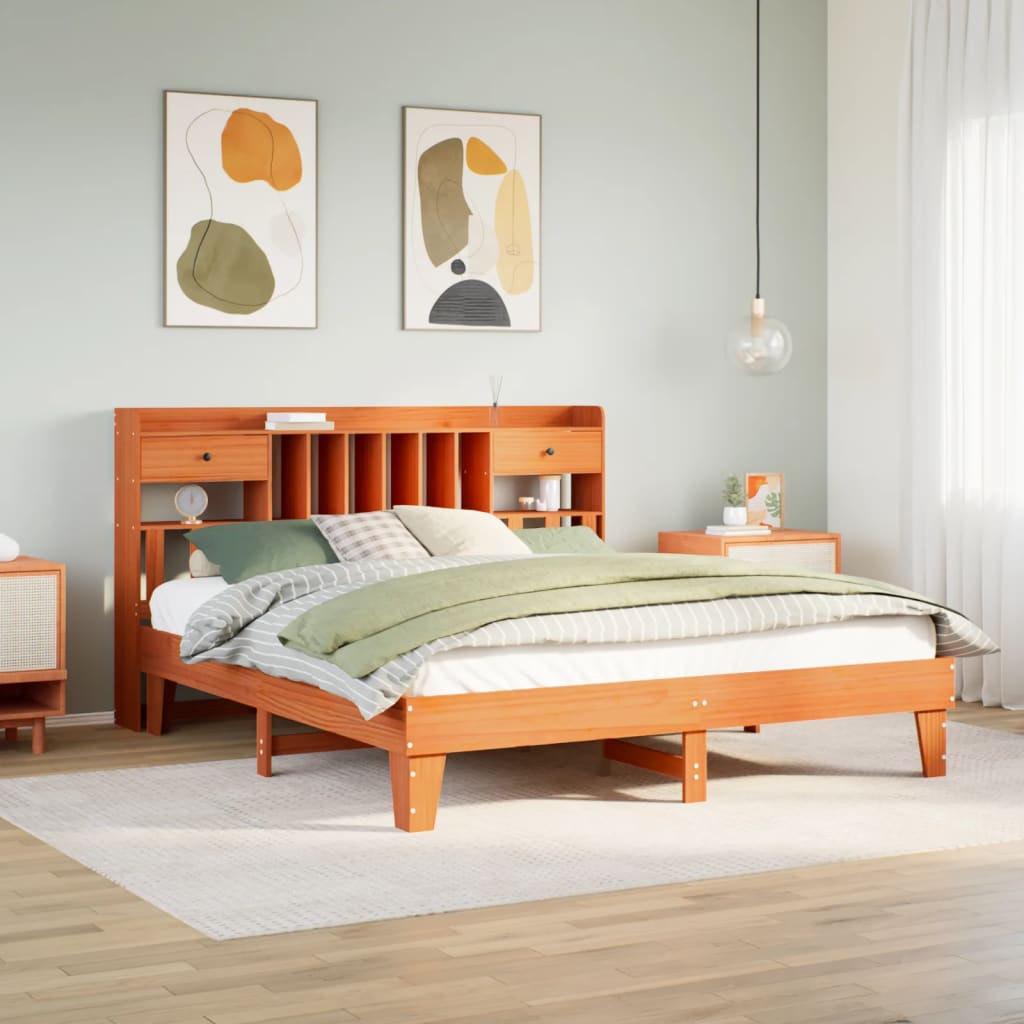 Bed Frame without Mattress Wax Brown 180x200 cm Super King Solid Wood Pine