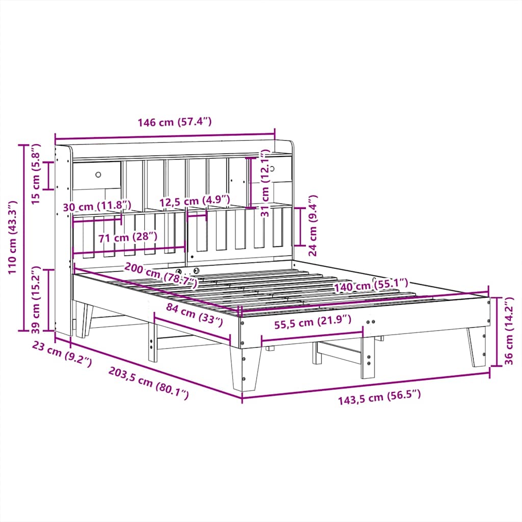 Bed Frame without Mattress White 140x200 cm Solid Wood Pine