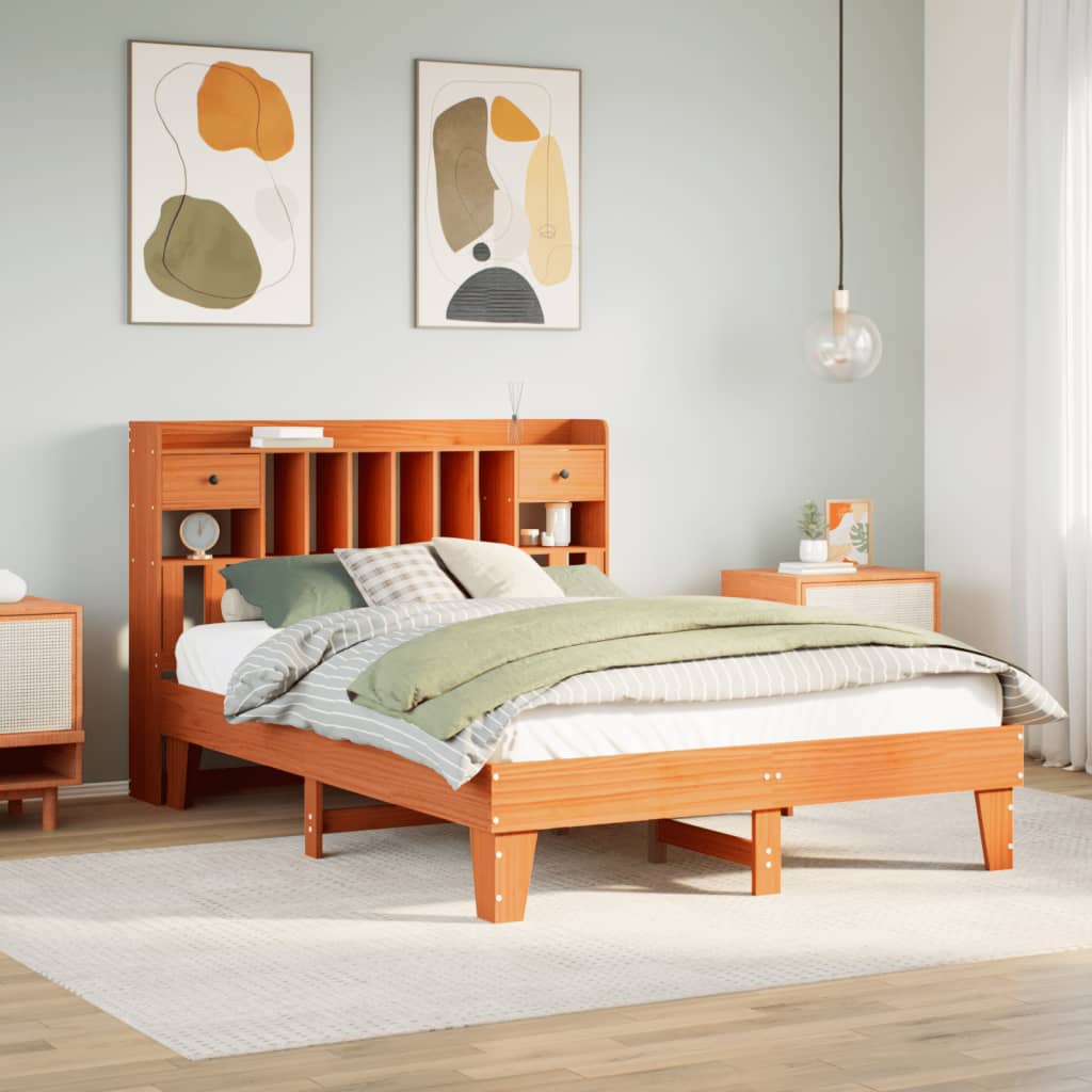 Bed Frame without Mattress Wax Brown 140x190 cm Solid Wood Pine
