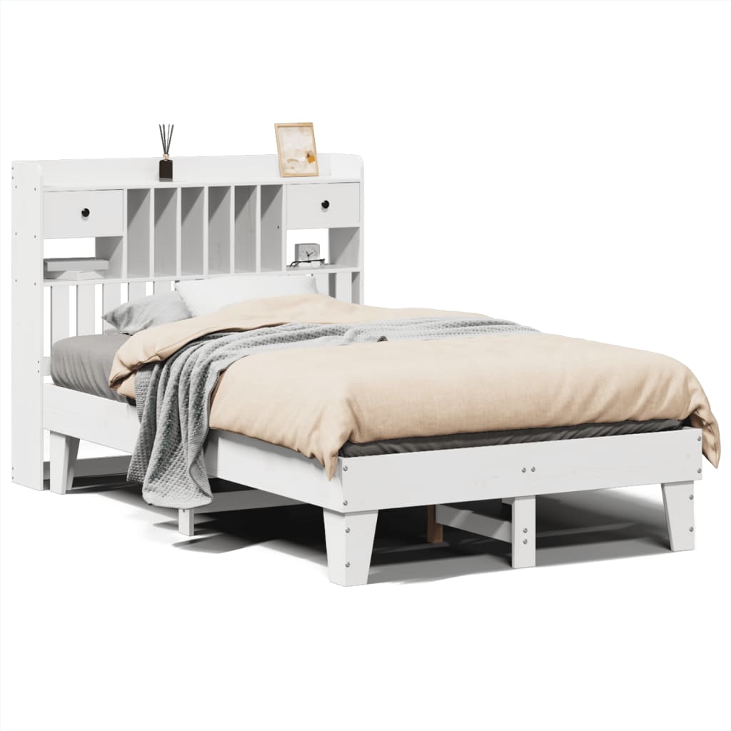 Bed Frame without Mattress White 135x190 cm Solid Wood Pine