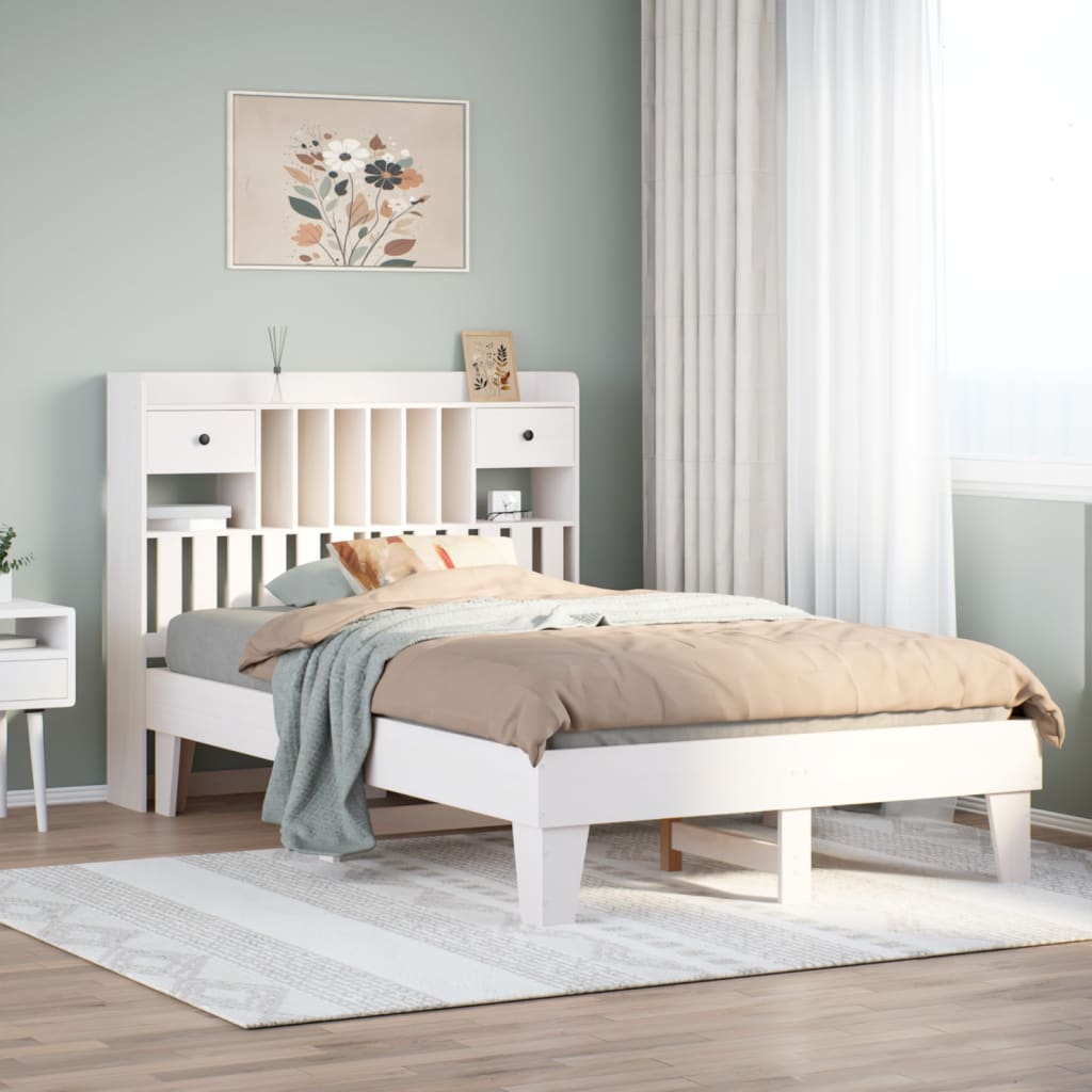 Bed Frame without Mattress White 135x190 cm Solid Wood Pine