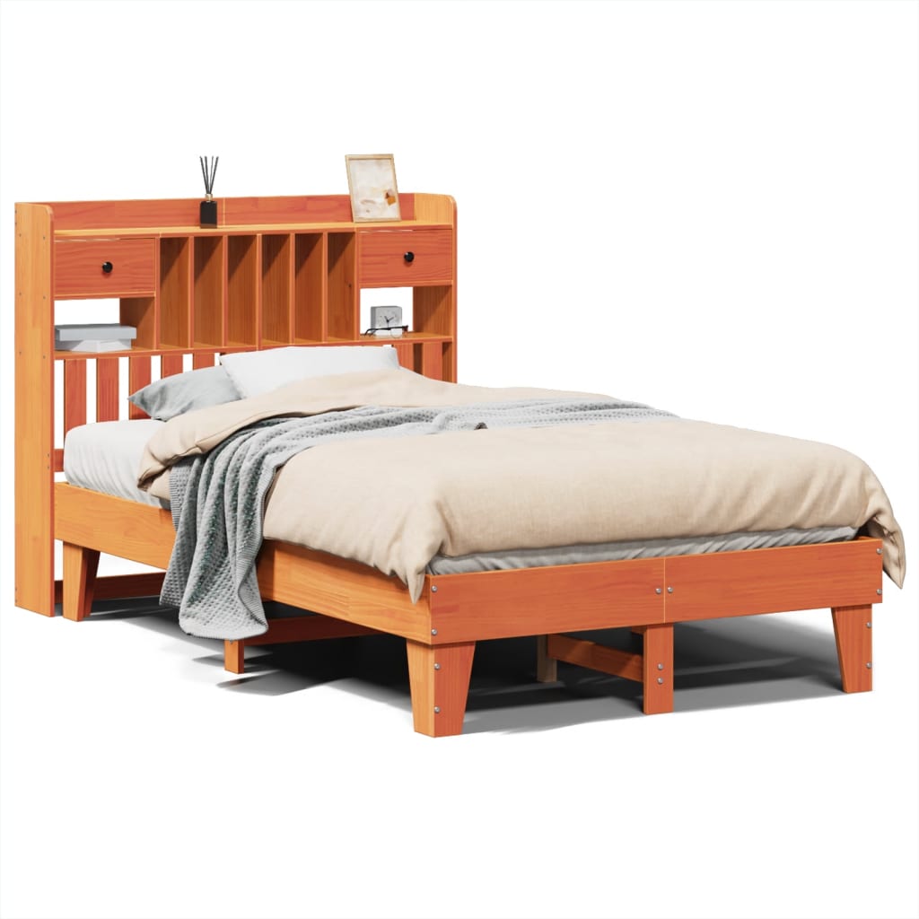 Bed Frame without Mattress Wax Brown 135x190 cm Solid Wood Pine