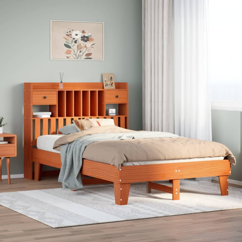 Bed Frame without Mattress Wax Brown 135x190 cm Solid Wood Pine