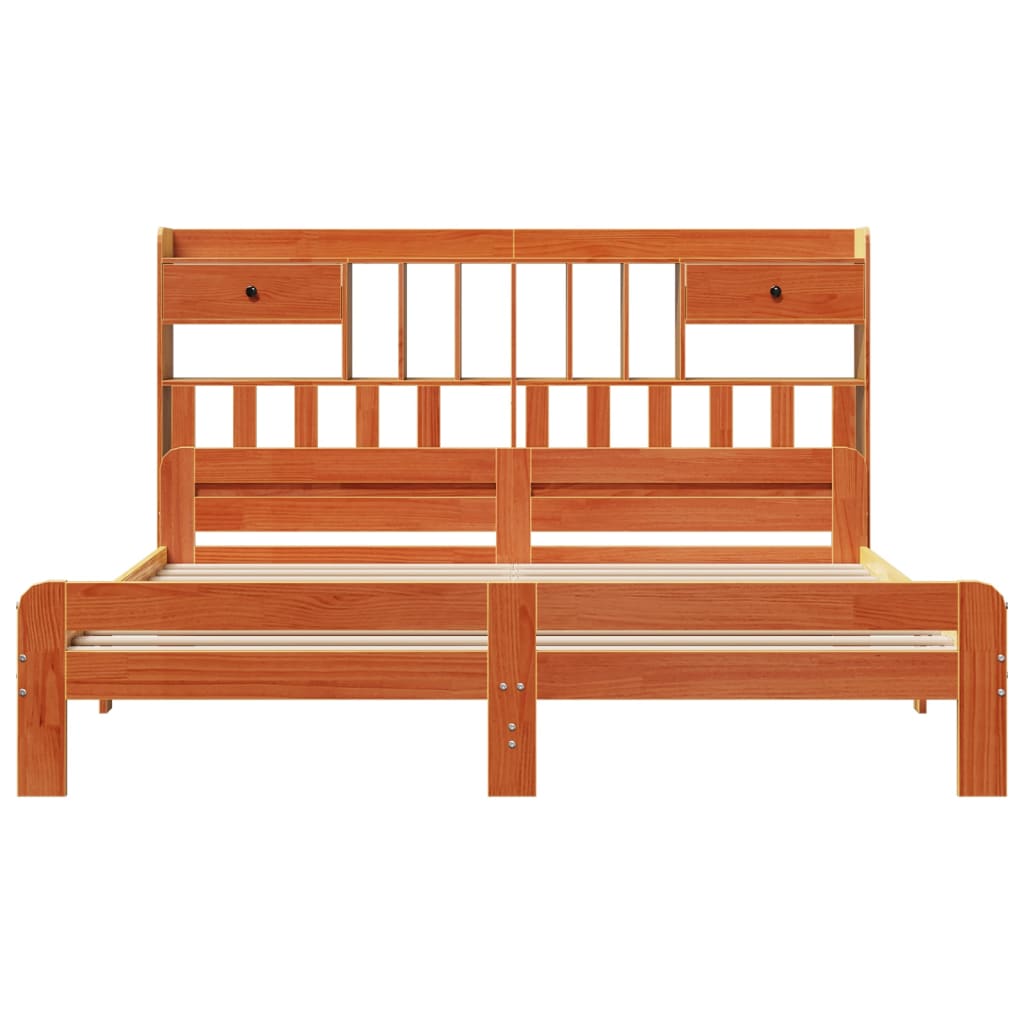 Bookcase Bed without Mattress Wax Brown 180x200 cm Super King Solid Wood Pine