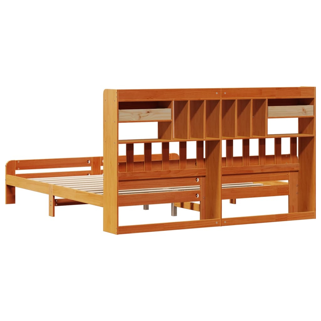 Bookcase Bed without Mattress Wax Brown 180x200 cm Super King Solid Wood Pine
