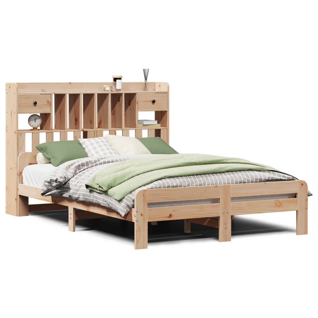 Bookcase Bed without Mattress 150x200 cm King Size Solid Wood Pine