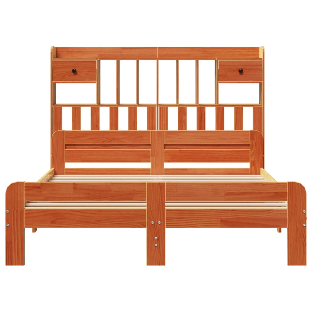 Bookcase Bed without Mattress Wax Brown 140x200cm Solid Wood Pine