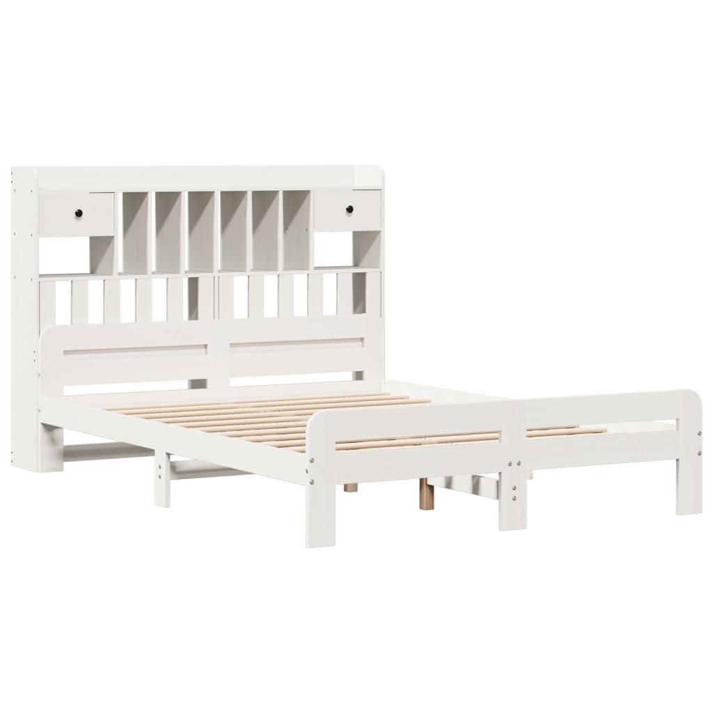 Bookcase Bed without Mattress White 140x190 cm Solid Wood Pine