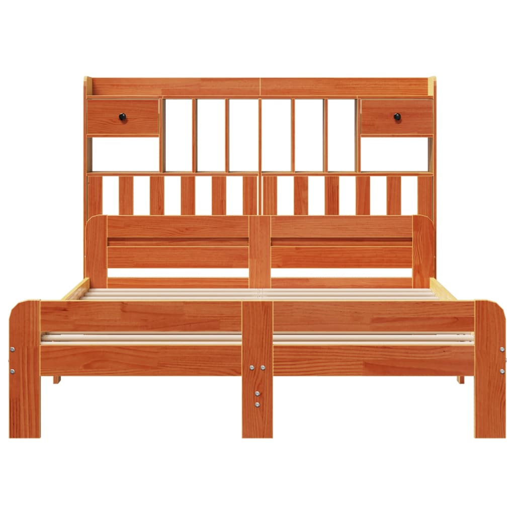 Bookcase Bed without Mattress Wax Brown 140x190cm Solid Wood Pine