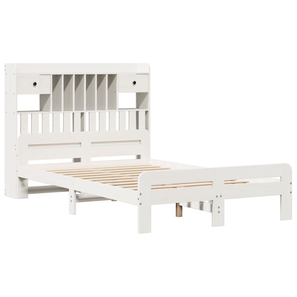 Bookcase Bed without Mattress White 135x190 cm Double Solid Wood Pine