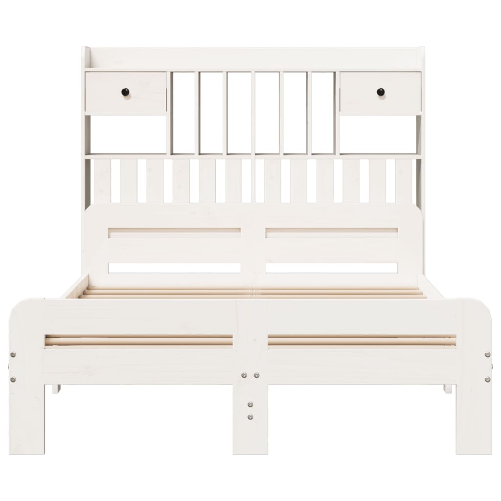 Bookcase Bed without Mattress White 135x190 cm Double Solid Wood Pine