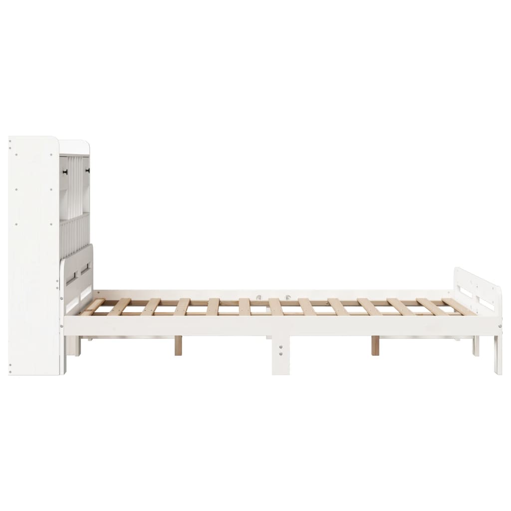 Bookcase Bed without Mattress White 135x190 cm Double Solid Wood Pine