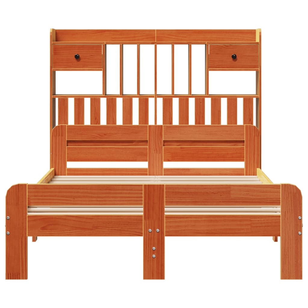 Bookcase Bed without Mattress Wax Brown 135x190 cm Double Solid Wood Pine