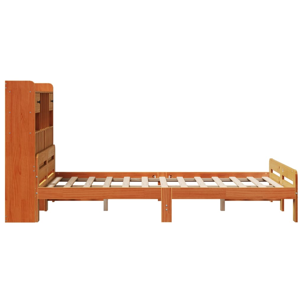 Bookcase Bed without Mattress Wax Brown 135x190 cm Double Solid Wood Pine