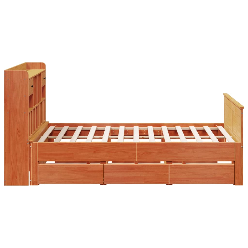 Bookcase Bed without Mattress Wax Brown 200x200cm Solid Wood Pine