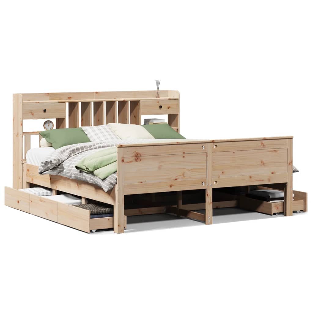 Bookcase Bed without Mattress 180x200 cm Super King Solid Wood Pine