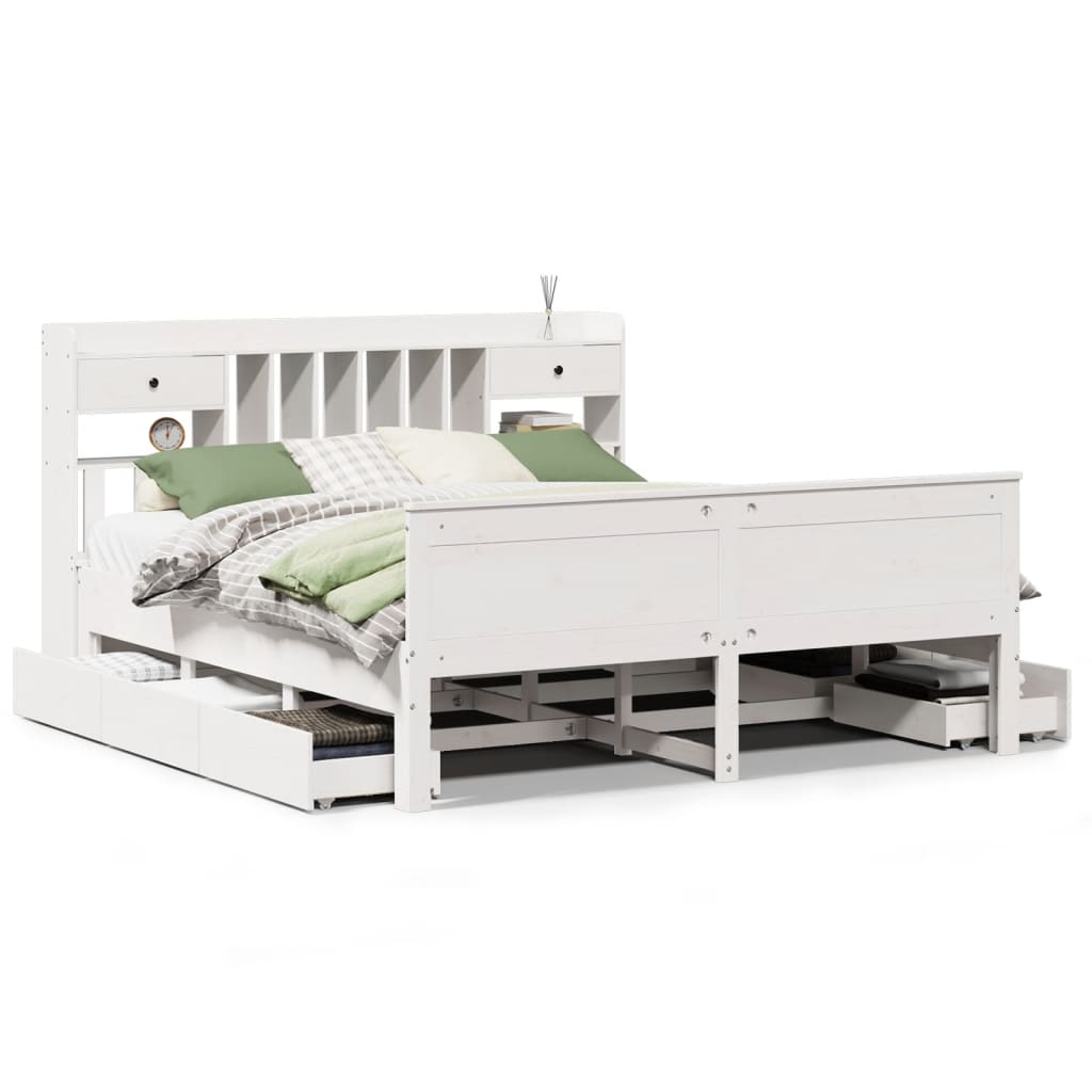 Bookcase Bed without Mattress White 180x200 cm Super King Solid Wood Pine