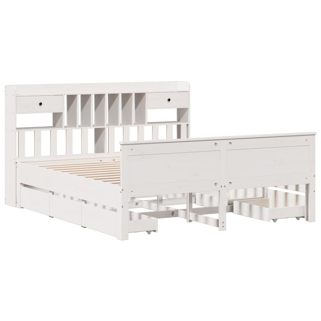 Bookcase Bed without Mattress White 180x200 cm Super King Solid Wood Pine