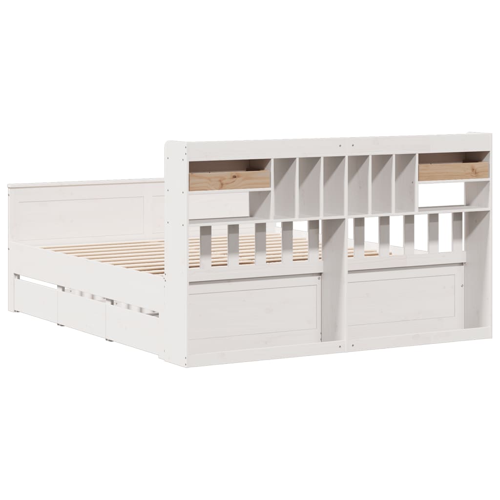 Bookcase Bed without Mattress White 180x200 cm Super King Solid Wood Pine