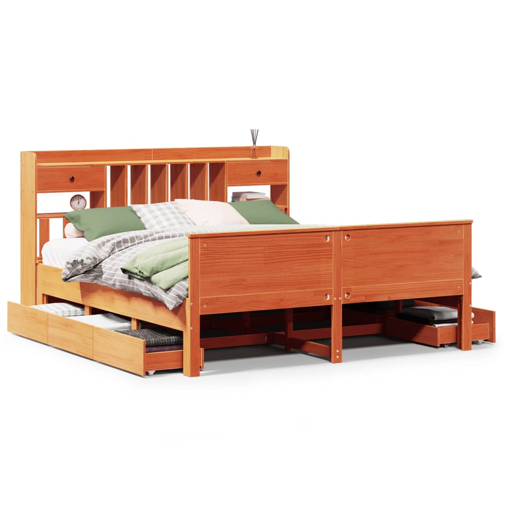 Bookcase Bed without Mattress Wax Brown 180x200 cm Super King Solid Wood Pine