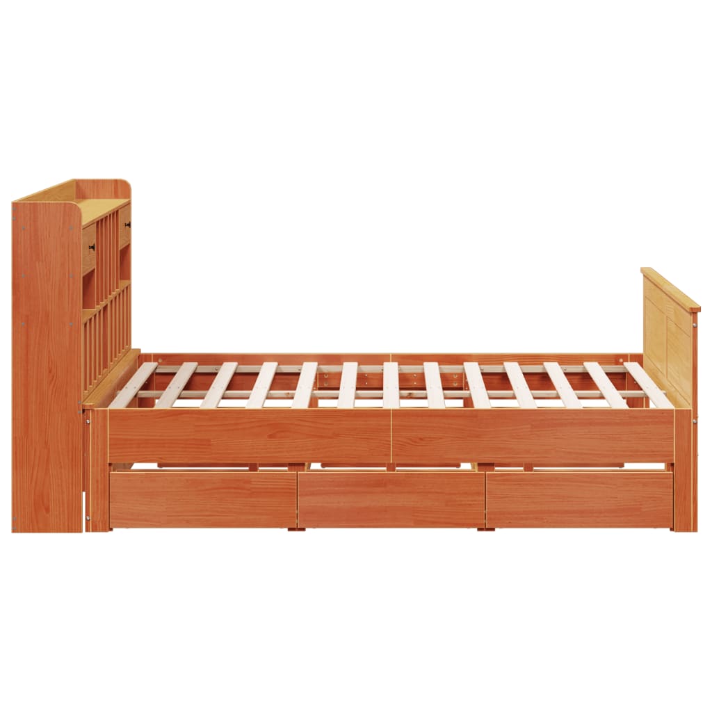 Bookcase Bed without Mattress Wax Brown 180x200 cm Super King Solid Wood Pine