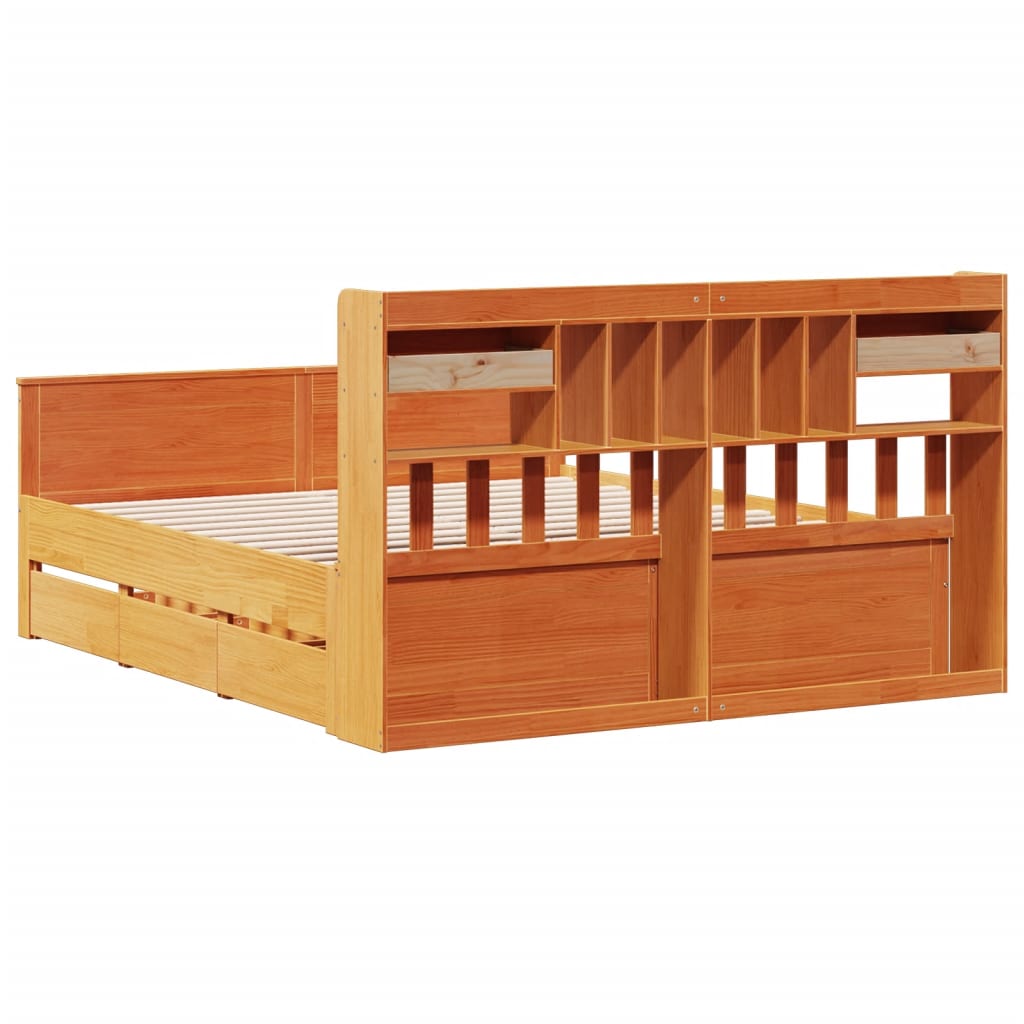 Bookcase Bed without Mattress Wax Brown 180x200 cm Super King Solid Wood Pine