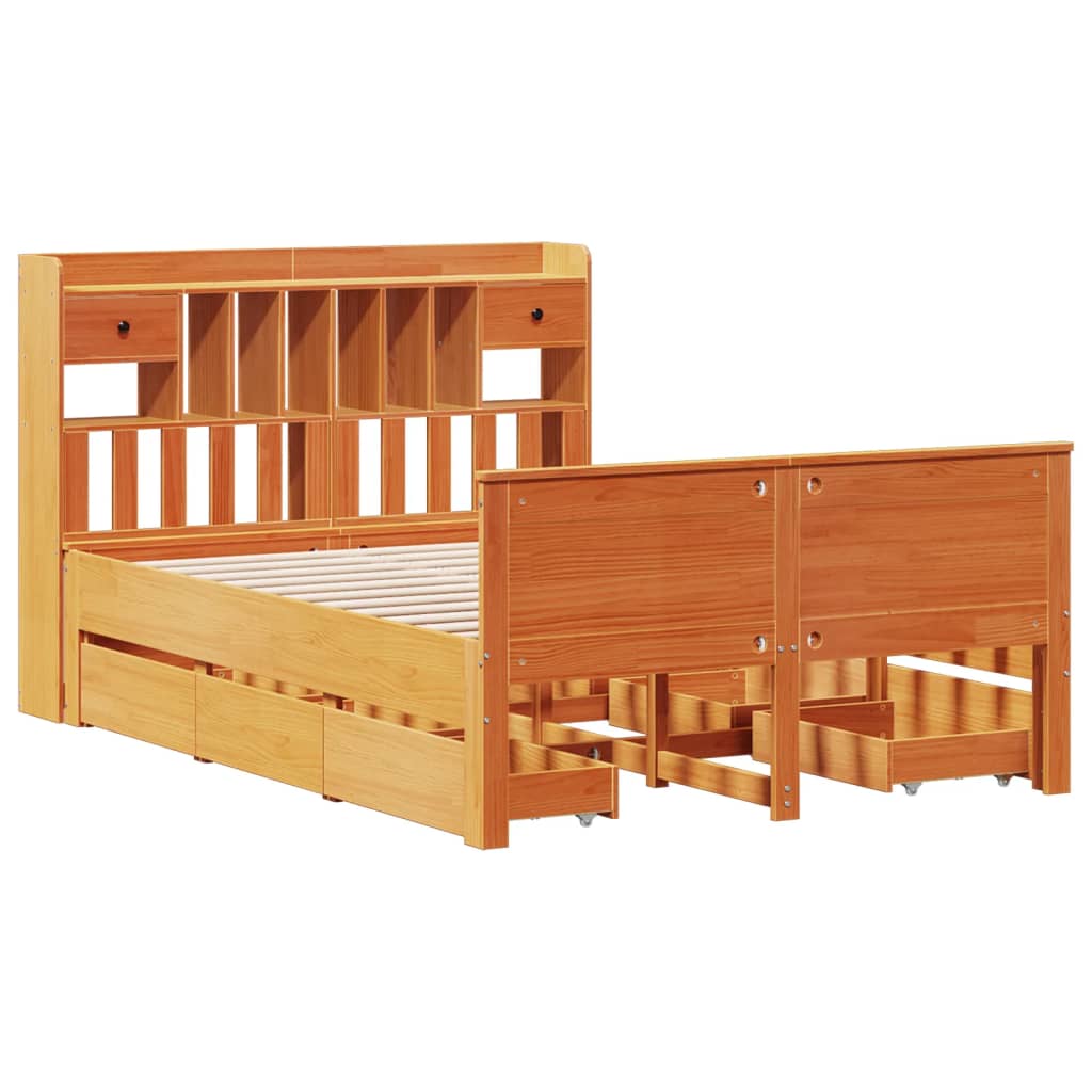 Bookcase Bed without Mattress Wax Brown 160x200 cm Solid Wood Pine