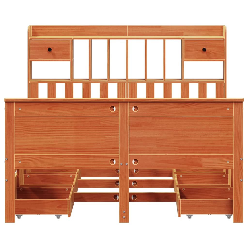 Bookcase Bed without Mattress Wax Brown 160x200 cm Solid Wood Pine