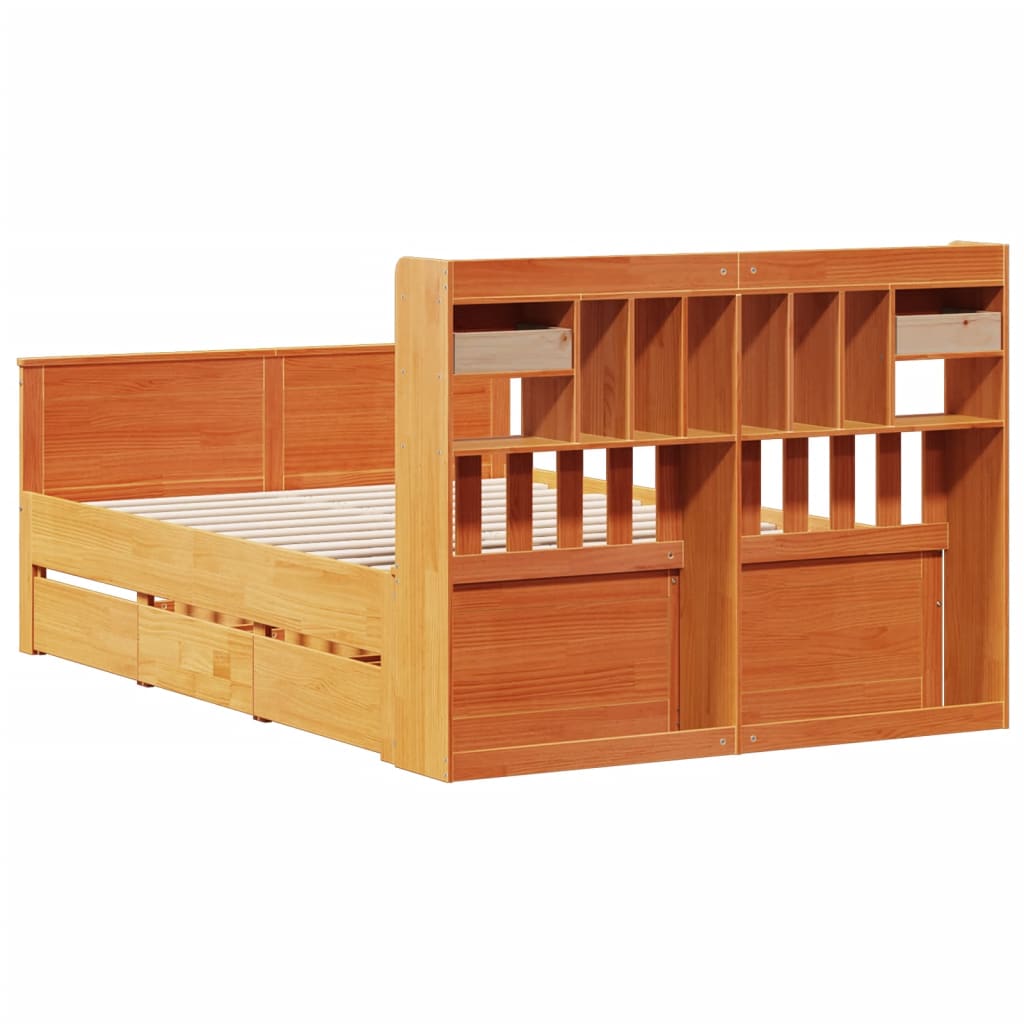 Bookcase Bed without Mattress Wax Brown 160x200 cm Solid Wood Pine