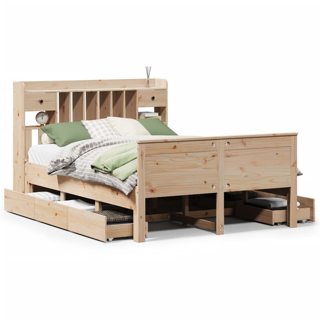 Bookcase Bed without Mattress 150x200 cm King Solid Wood Pine
