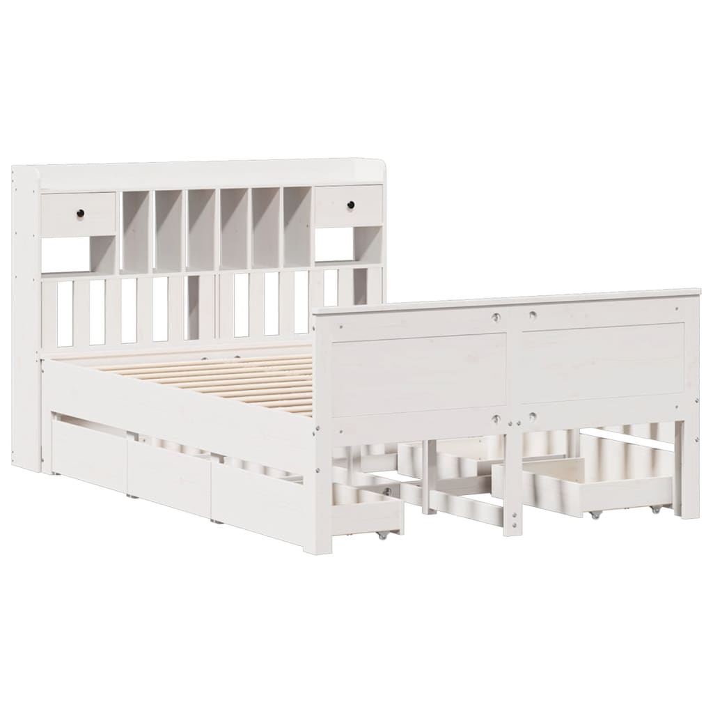 Bookcase Bed without Mattress White 150x200 cm King Solid Wood Pine
