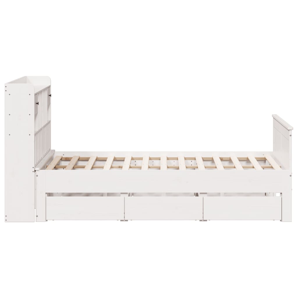 Bookcase Bed without Mattress White 150x200 cm King Solid Wood Pine