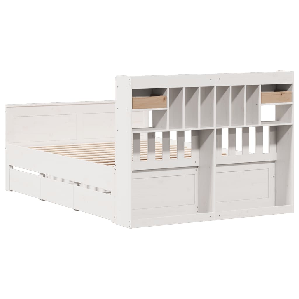 Bookcase Bed without Mattress White 150x200 cm King Solid Wood Pine