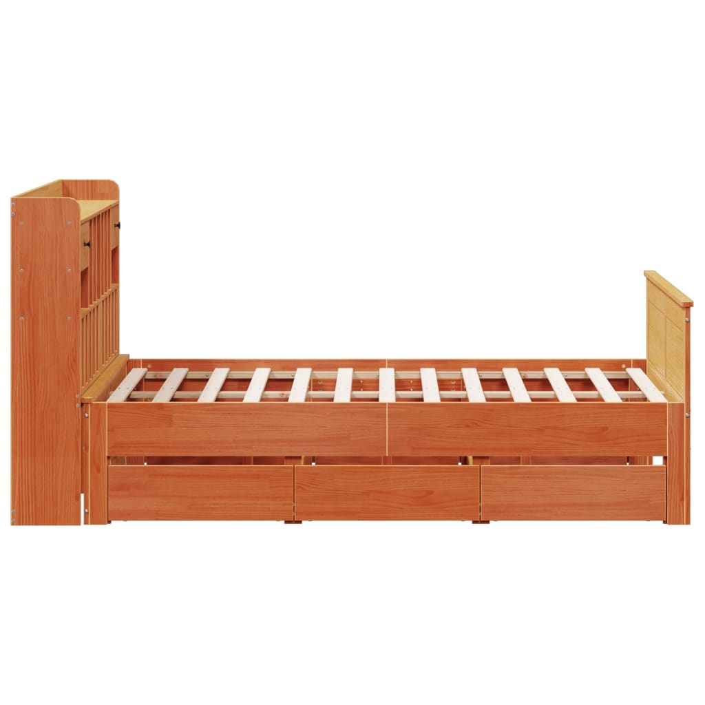 Bookcase Bed without Mattress Wax Brown 150x200 cm King Solid Wood Pine