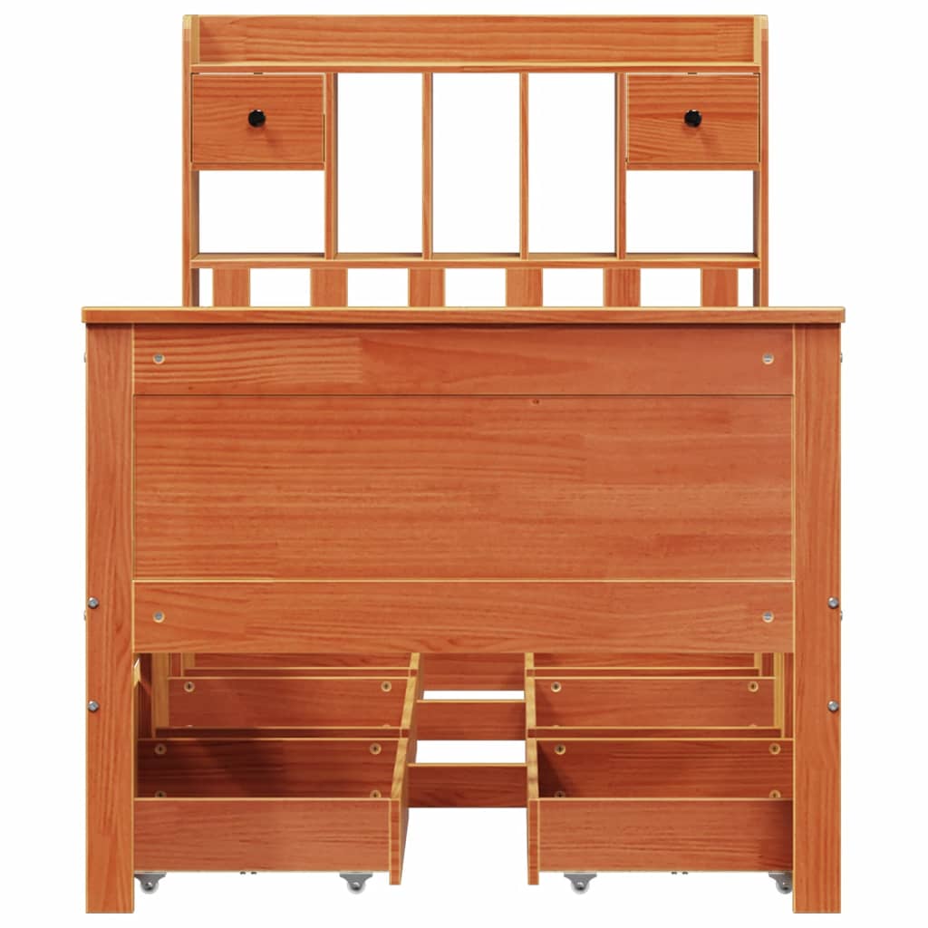 Bookcase Bed without Mattress Wax Brown 100x200 cm Solid Wood Pine