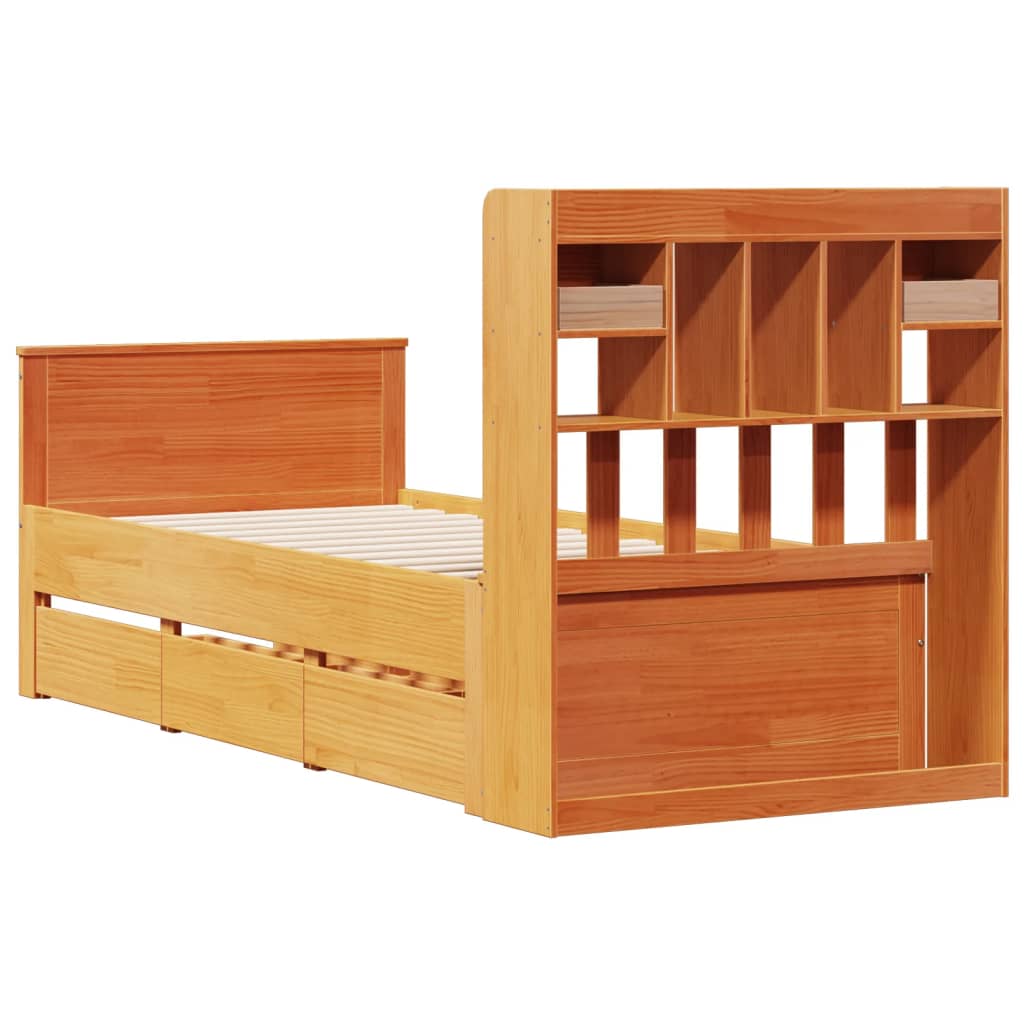 Bookcase Bed without Mattress Wax Brown 100x200 cm Solid Wood Pine