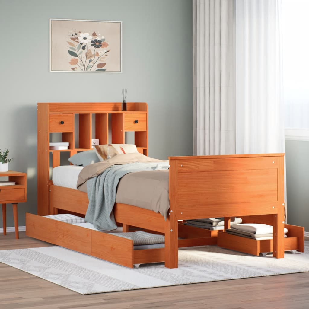 Bookcase Bed without Mattress Wax Brown 100x200 cm Solid Wood Pine