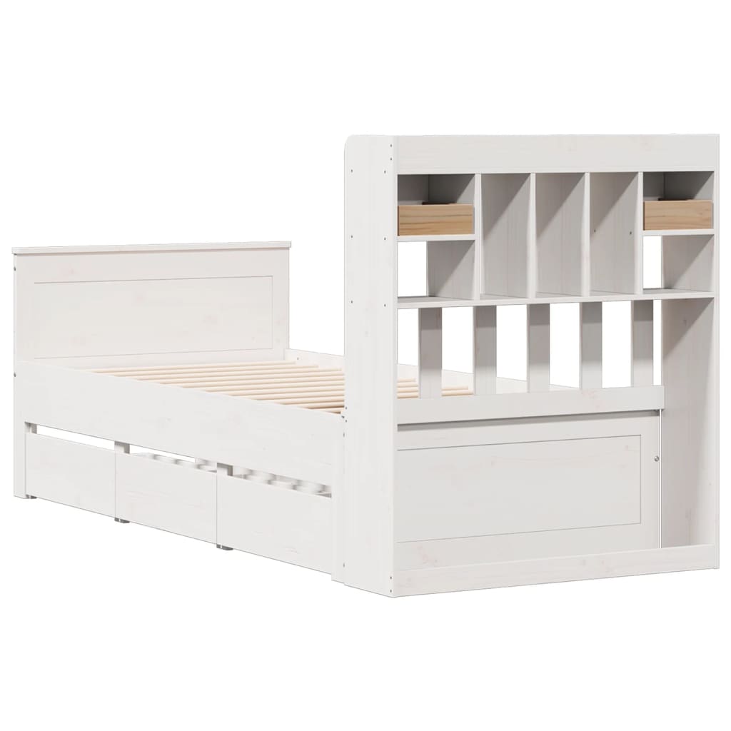 Bookcase Bed without Mattress White 90x200 cm Solid Wood Pine
