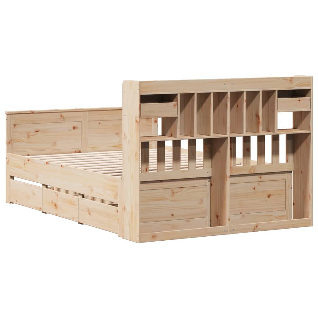 Bookcase Bed without Mattress 140x190 cm Solid Wood Pine